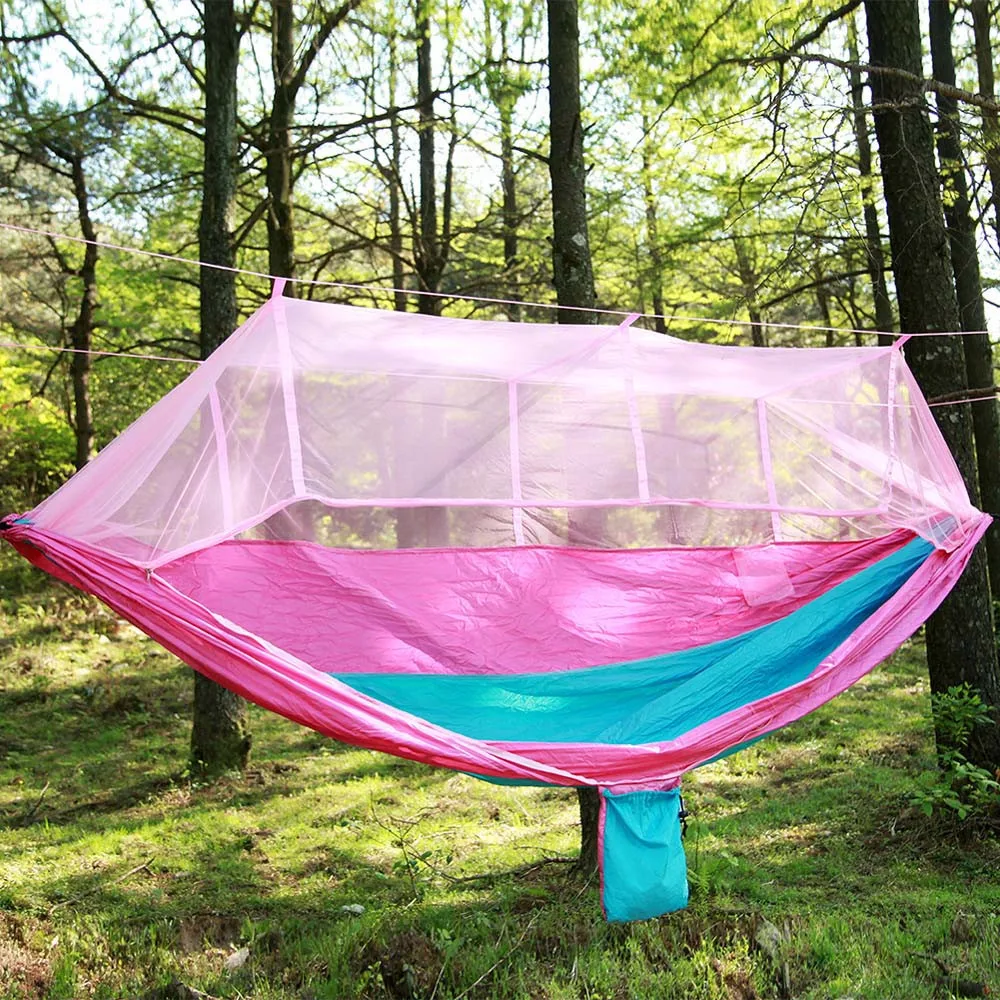 

Portable Outdoor Camping Mosquito Net Nylon Hammock Hanging Bed Sleeping Swing 700g 200kg Strong Ropes Pack Bag Carabiner #5S07