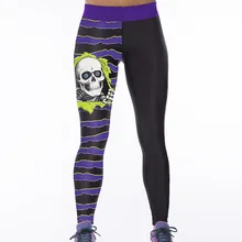 Женские гибкие обтягивающие штаны в полоску с черепом и фиолетовыми полосками для тренировок в тренажерном зале для йоги бега занятий спортом леггинсы для фитнеса дропшиппинг