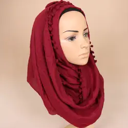 2018 Для женщин мода Pom вискоза шаль шарф обычный мяч платки и палантины хиджаб мусульманские долго моды Foulards повязка на голову 180*80 см