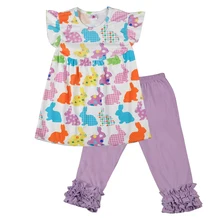 

Easter Baby New Design Lovely Purple Baby Girl Dress Bunny Pattern Solid Icing Capris Children Clothing Set 2GK801-142