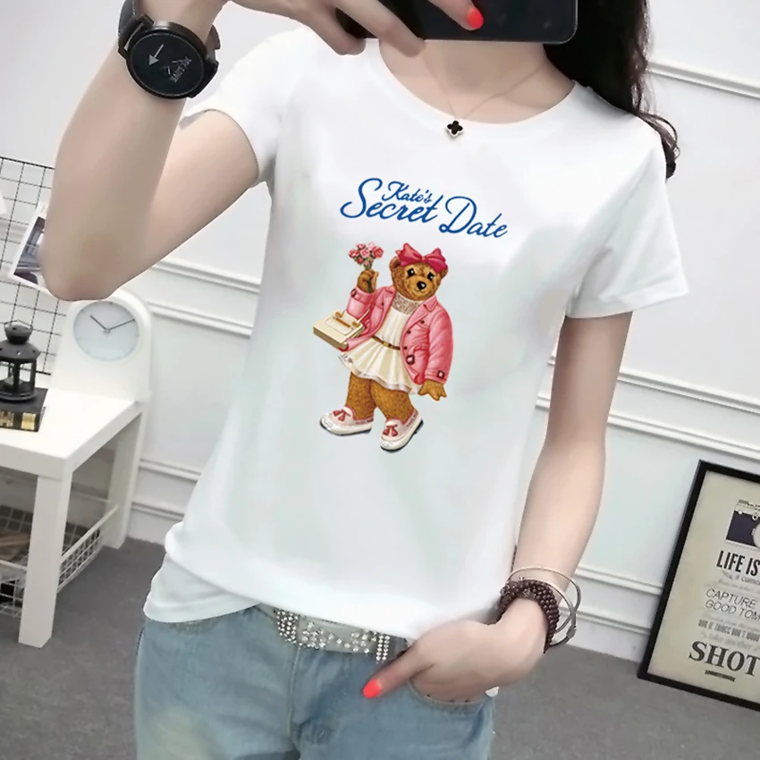 

New style Fashion Summer cozy print Cartoon whitewomen's T-shirt preppy style o-neck Short sleeve Tops