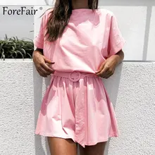 Forefair льняные шорты комбинезон на лето, свободные штаны с эластичной резинкой на талии, короткий рукав на шнуровке легкий костюм с шортами размера плюс с открытой спиной комбинезоны Для женщин