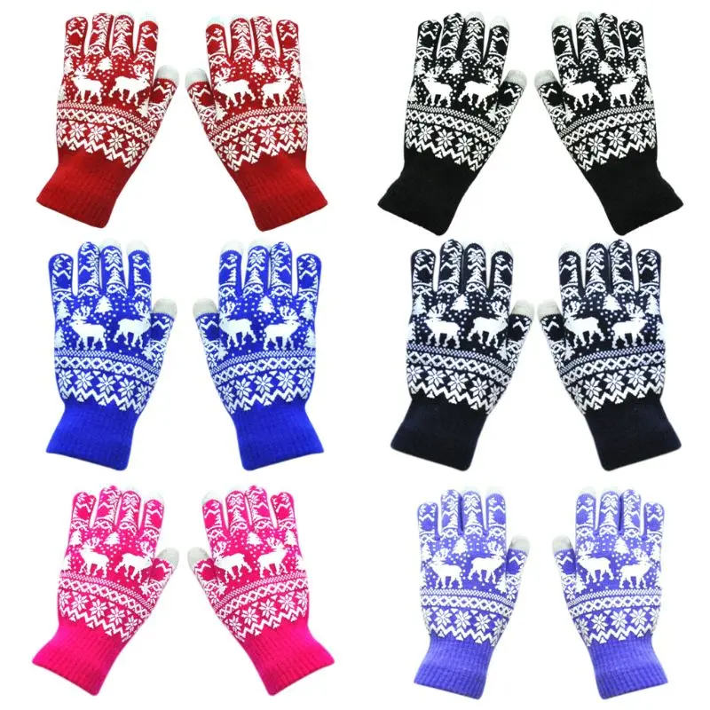 

Unisex Winter Thicken Knitted Touch Screen Full Fingered Gloves Christmas Tree Reindeer Anti-Skid Rubber Mittens Dec-12A