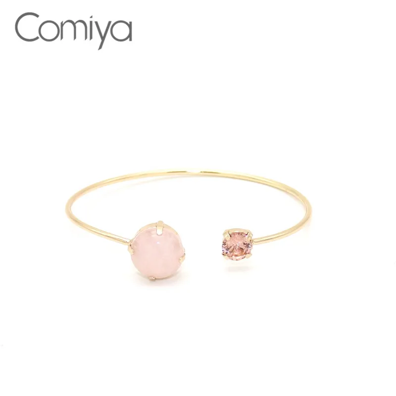 

Comiya Stylish Opening Bangles For Women Pink Artificial Stone Mosaic Lovely Accessories Indian Jewelry Wholesale Pulseiras