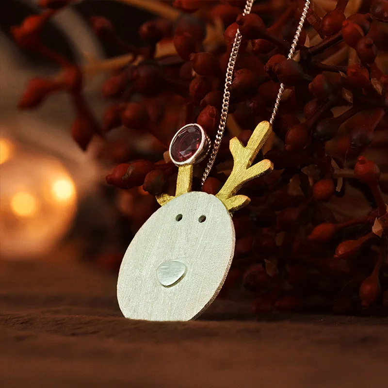 Lotus Fun Real 925 Sterling Silver Creative Handmade Fine Jewelry Christmas Joys Cute Reindeer Jewelry Set