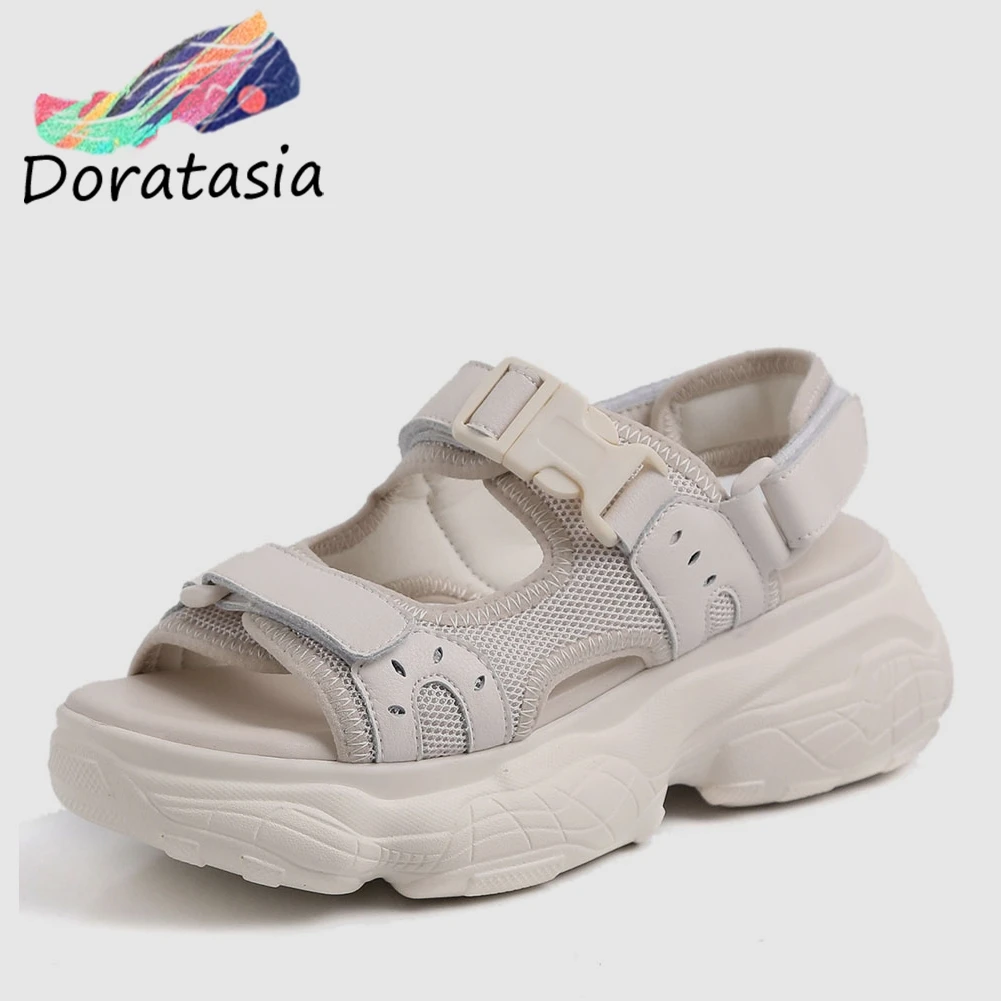 

DORATASIA New INS Hot Brand Girl Buckle Platform Sandals Women 2020 Summer Genuine Leather Women Wedges Shoes Woman