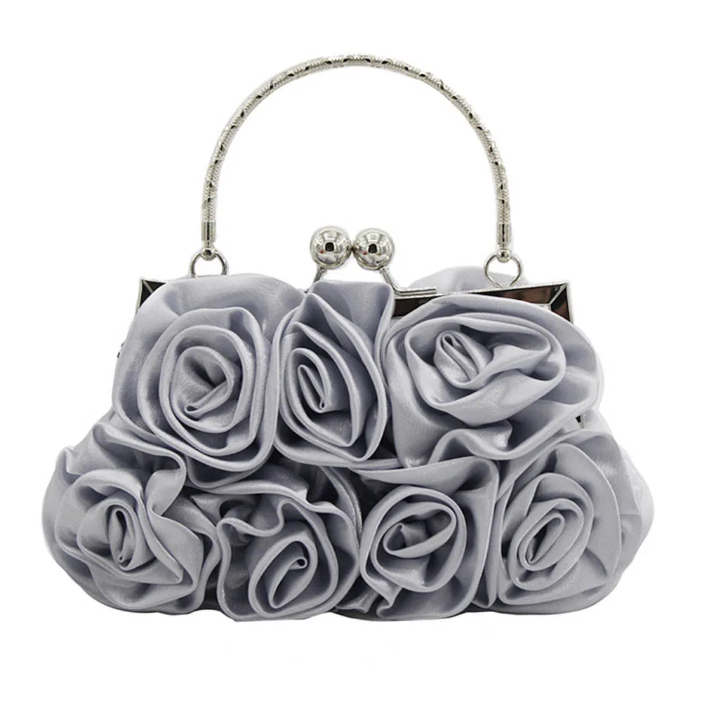Женские вечерние сумки, элегантная Винтажная сумочка с застежкой, роскошная дизайнерская атласная роза, одноцветная сумка свадебные сумочки, женская сумка