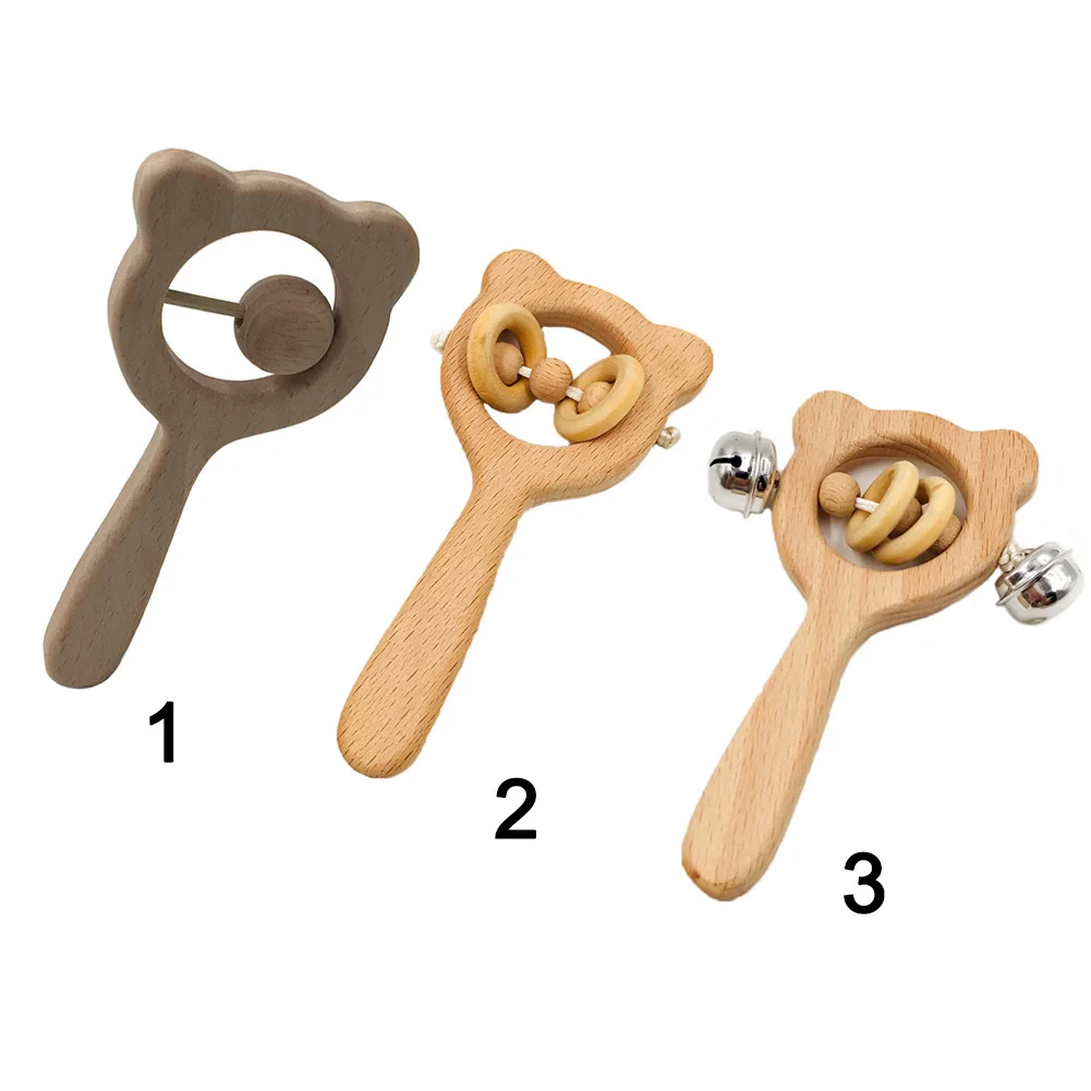 Медведь погремушка подарок колокол экологичный игровой, для тренировок деревянная рукоятка развивающий детский Прорезыватель игрушки-Жвачки бар бусины
