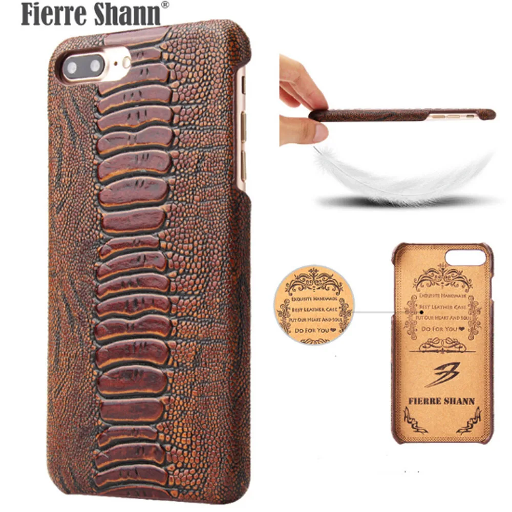 

Case For iPhone 7 8 Plus FIERRE SHANN Amber pattern phone Cases Handmade Genuine Leather Back Cover Coque For iPhone 7 8 case