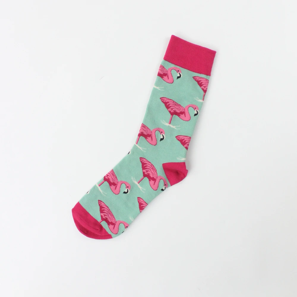 Модные женские и мужские хлопковые носки с принтом Happy Flamingos разноцветные мягкие