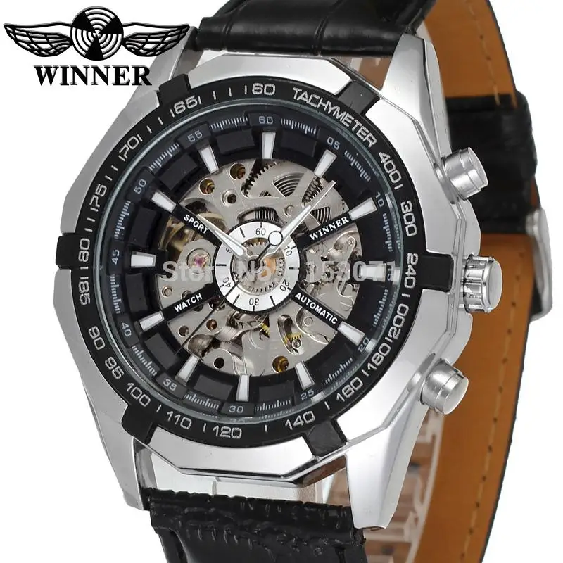 Winner мужские часы, модные,, скелет, бренд, автоматический браслет из нержавеющей стали, повседневные наручные часы, Цвет черный, FSG8042M4B1