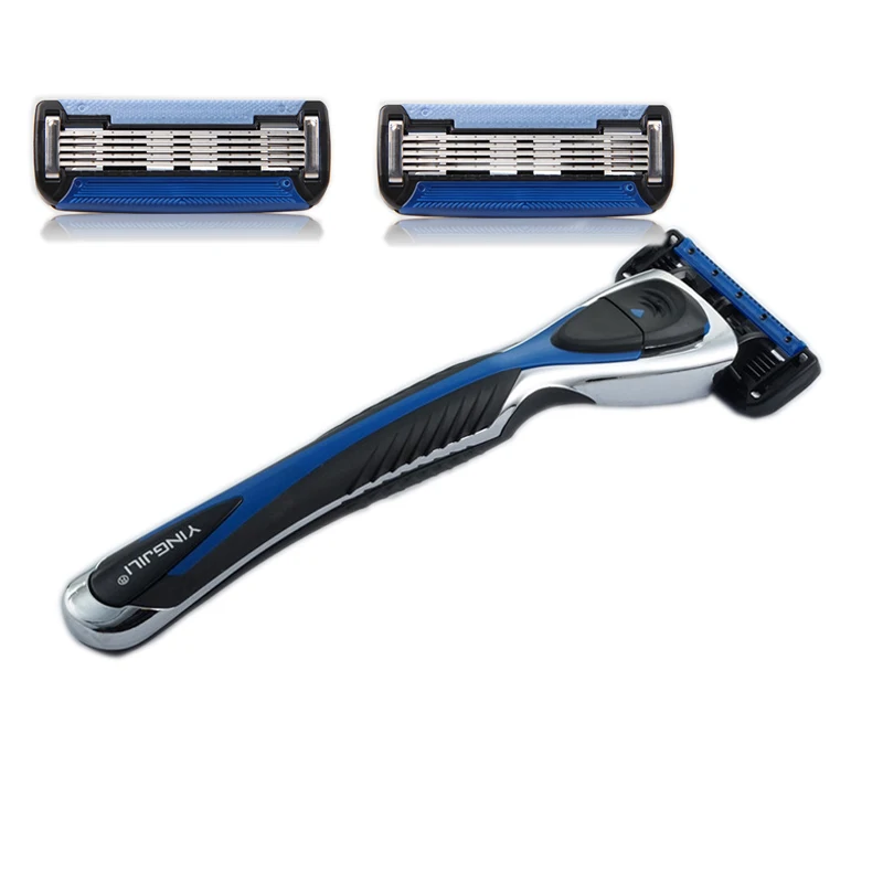 

1 Razor 2 Replacement Blades Safety Razor Manual Man Wet Shaving Shaver 5 Layer Blade Cartridge Razors