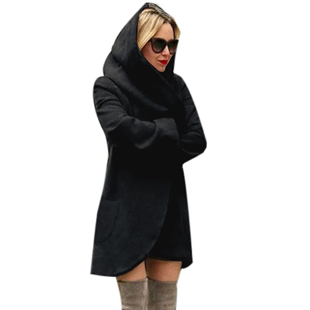 

Winter Clothes Female Overcoat Women Trench Coat Woolen Hooded Thin Long Coat Loose Ladies Casual Hoodies Overcoat Warm Top Coat
