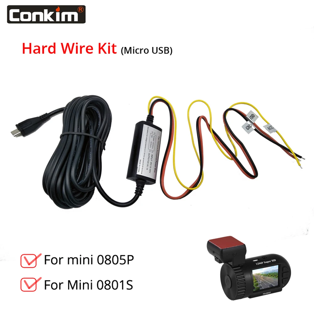 Автомобильный видеорегистратор Conkim с Micro USB 12 в пост. Тока до 5 В|hard wire kit|hard wirehardwire