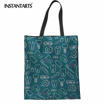 

INSTANTARTS Eco-friendly Shopping Bag Dentist Printed Linen Tote Bag Girls Ladies Fashion Brand Durable Canvas Hangbag Woman