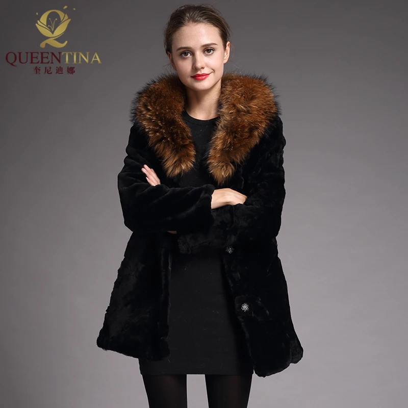 Womens Real Fur Coat Raccoon Fur Collar Luxury Female Genuine Sheepskin Long Coat Natural Furs Sheep Shearing Coat for Women Fur