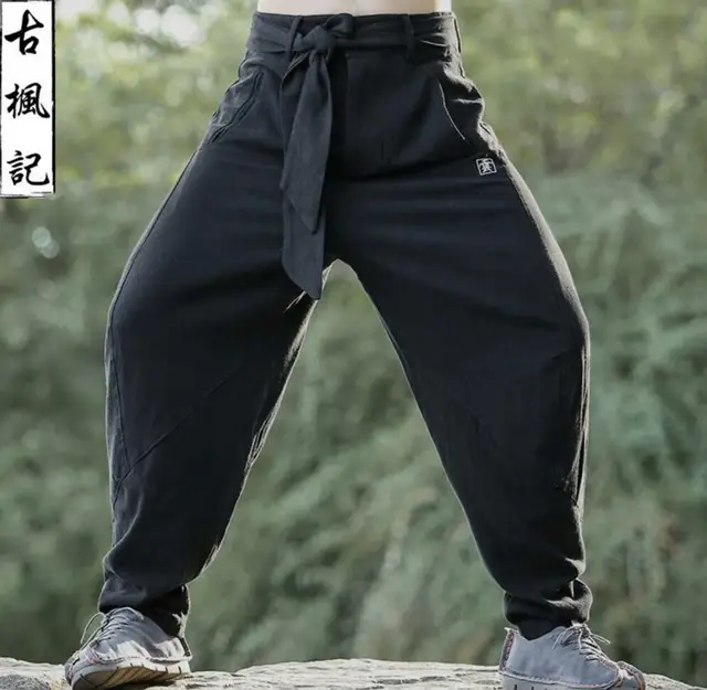 Chinese style men's clothing trousers winter trousers fluid linen pants