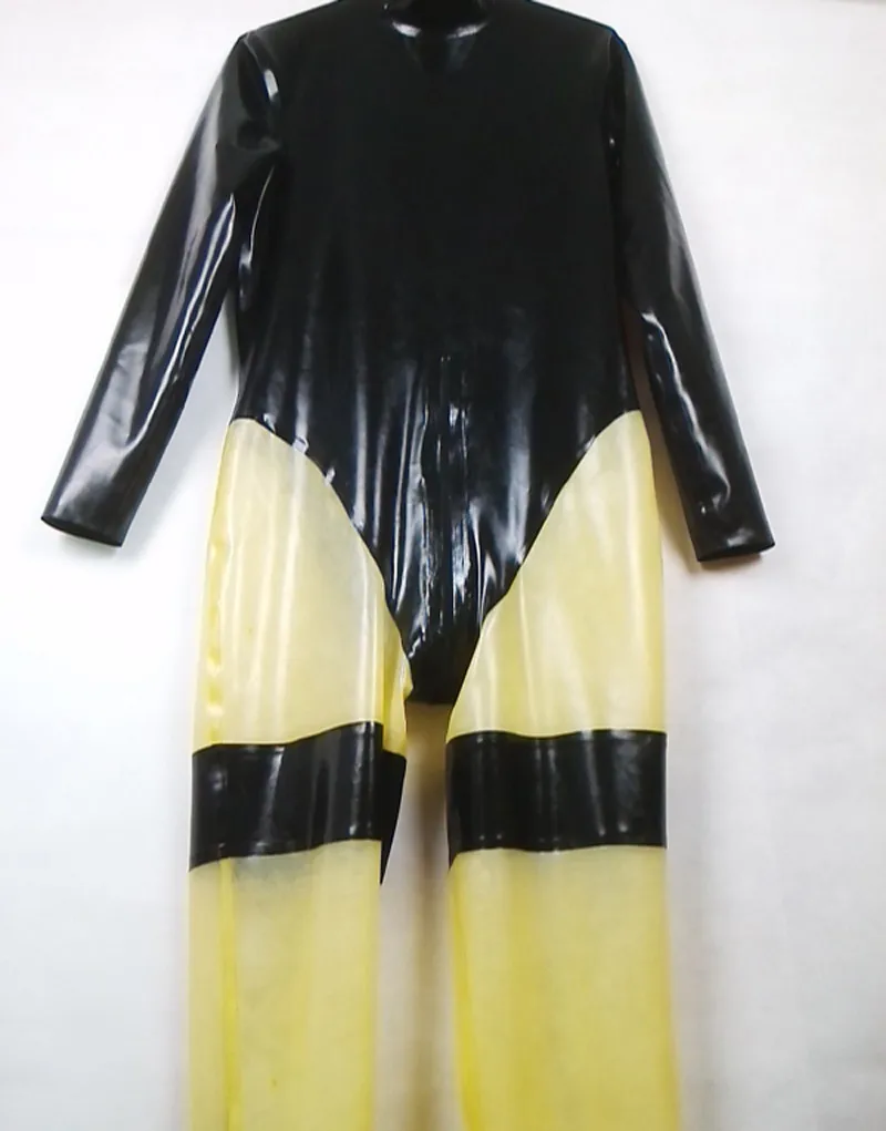 Черное и прозрачное латексное боди с молнией сзади под промежность Фетиш резиновые эротические костюмы для мужчин индивидуальное изготовление