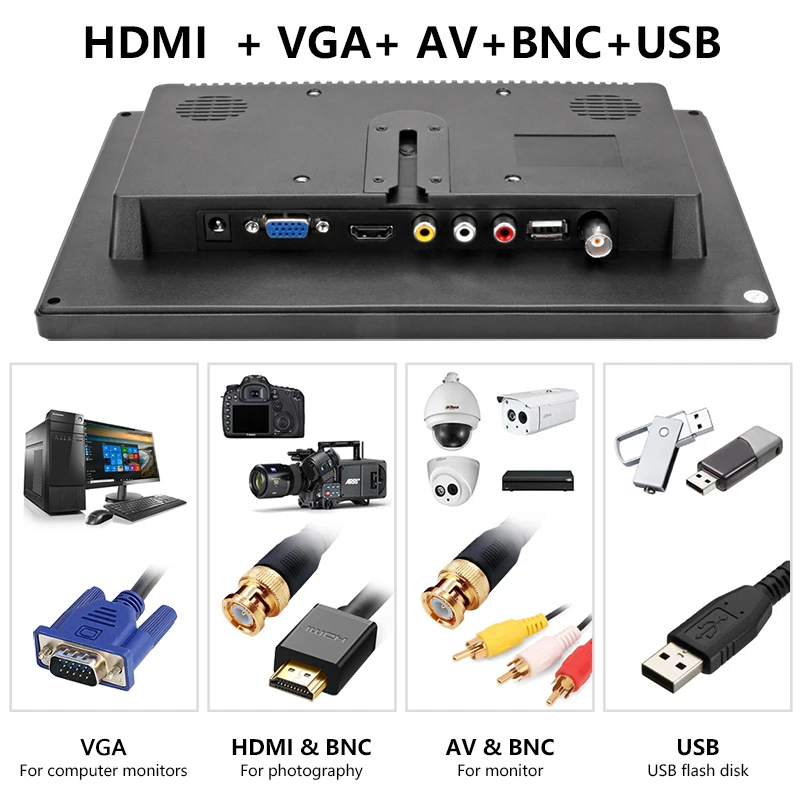 Vtopek 10 ''автомобильный монитор 1280*720 компьютерный монитор HDMI VGA 12-24 V 18IR лампа CCD чип PAL/NTSC видоискатель AV1 AV2