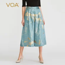 VOA озеро синий Нерегулярные плиссированные дизайн атмосфера тонкий средней талии Шелковые Широкие брюки K933