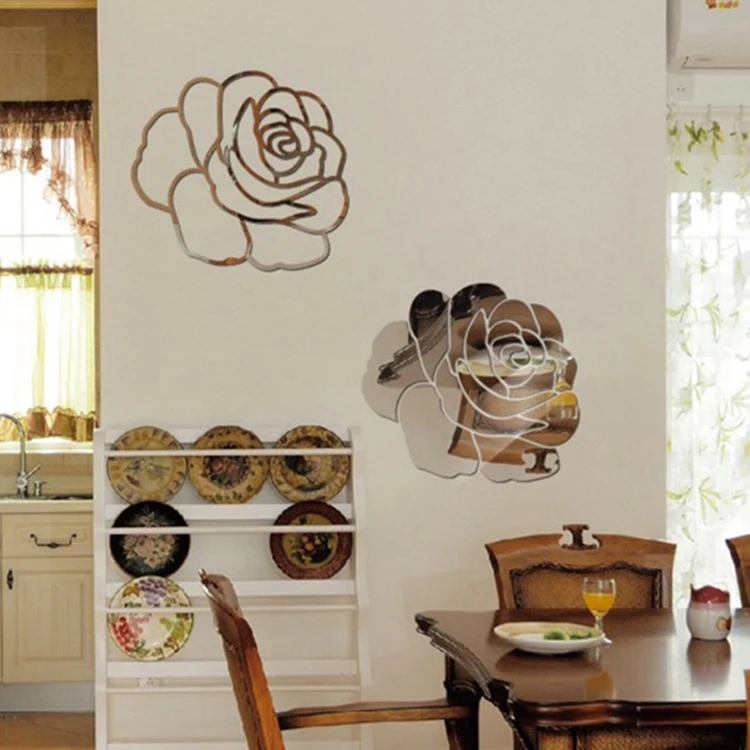 3D rose flowers DIY home decoration Acrylic patch Creative mirror wall stickers poster stickers