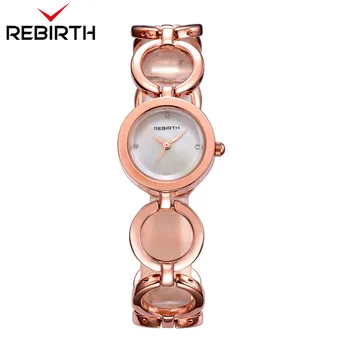 

Trendy Women's Bracelet Dress Watch Steel Strap Casual Ladies Top Brand Luxury Gold Quartz Clock Female Wrist Watch REBIRTH 2018