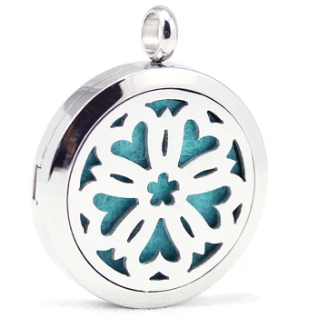 

30mm stainless steel flower design aromatherapy aroma essential oil diffuser necklace
