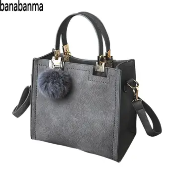 

PinShang Women Handbag High Grade Solid Bags Color Embossed Handbag Short Bag with Cute Wool Ball Bags for Women 2018 ZK40