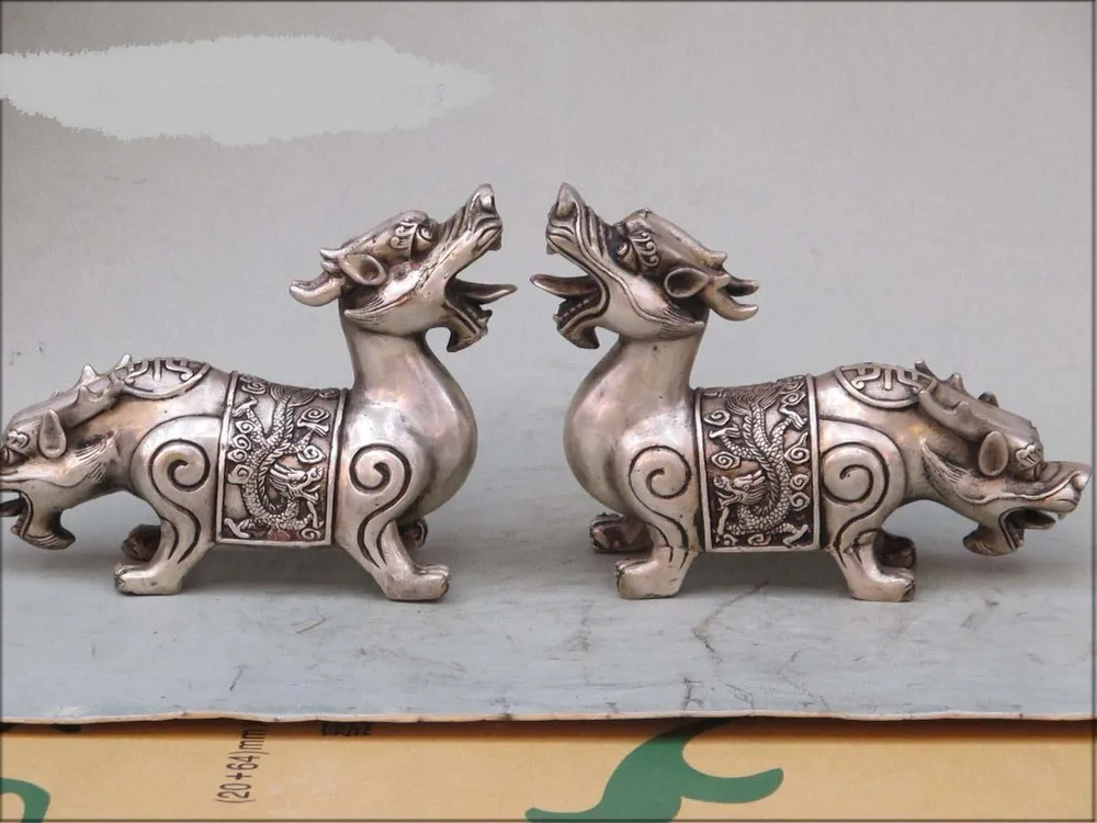 

Feng Shui Sino bronze Silver Give you blessing double-end head dragon Pair