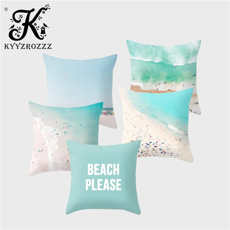 

Fashionable Blue Beach Polyester Cushion Cover Words Forest Abstract Printing Home Office Sofa Decoration Pillowcase45x45CM