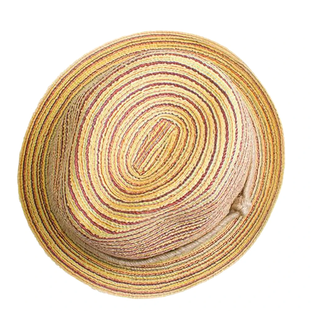 Для женщин леди девушка Панама Красочный Полосатый Складная соломенная шляпа Богемия тропический шлем Кепки для пляжа летнее солнце
