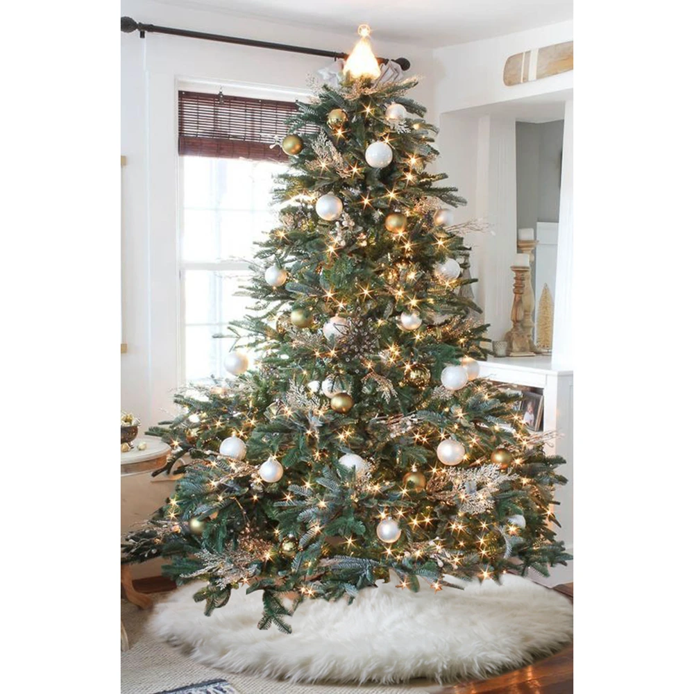 Новинка 122 см белая юбка с искусственным мехом для рождественской елки утолщенная Рождественская Новогодняя Роскошная мягкая юбка для украшения дома с изображением снежной елки