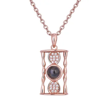 

925 Sterling Silver 100 Languages I Love You Memory Necklace For Women Gold Sandglass Pendant Necklaces Valentines Day Gift