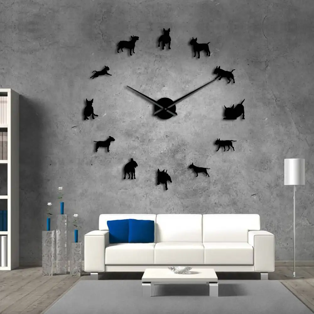 

Bull Terrier Dog Wall Art DIY Large Mute Wall Clock Dog Breed Pug Big Needle Clock Watch Pet Shop Decor Bull Terrier Lovers Gift