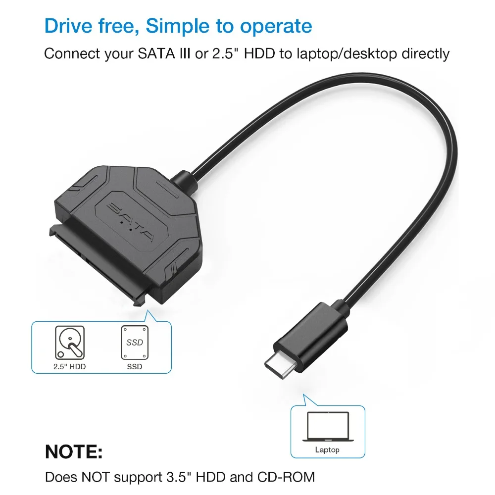 

USB 3.1 Type C SATA Cables Converter Male to 2.5'' HDD/SSD Drive Wire Adapter Wired Converter
