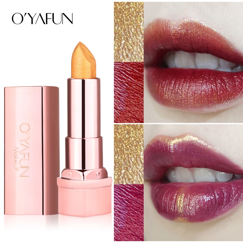 OYAFUN Gold Shimmer Rose Lipstick Luxury Pure Creamy Batom Makeup