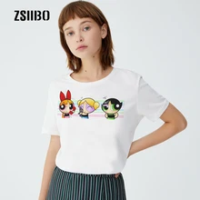 Летняя футболка для девочек с надписью «Powerpuff» Новая модная Милая футболка с короткими рукавами с рисунком из мультфильма «big code S-2XL» Повседневные Забавные футболки