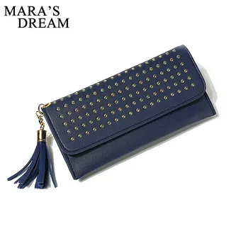 

Mara's Dream Women Wallet Female Rivets Long PU Leather Solid Color Tassel Wallet Designed Women Phone Purse Lady Card Holders