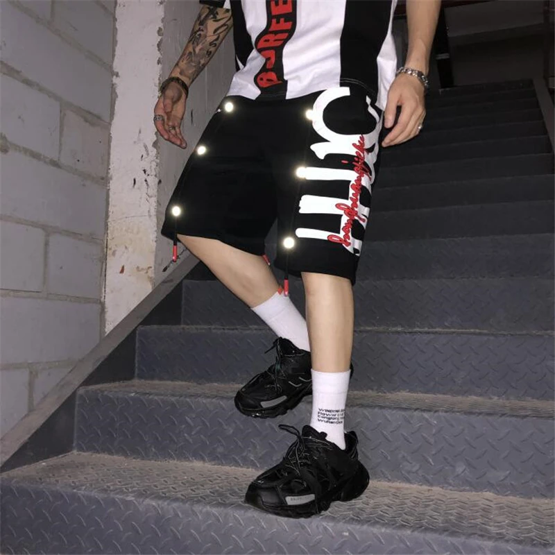 Новое поступление 3м Светоотражающие полосатые модные шорты до колен, мужские мешковатые шорты с завязками в стиле хип-хоп, 5 очков, мужские шорты