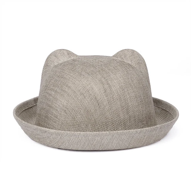 QBHAT Summer Plain Polyester Women Mesh Fedoras Hats Bear Cat Ear Woman Ladies Bowler Hat Casual Bucket Cap Sombrero Sunhat 2