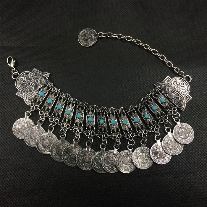 

2019 Hot Ethnic Bohemian Beach Bracelet Boho Turkish Gypsy Tribal Jewelry Chic antique Silver Coin Bracelets
