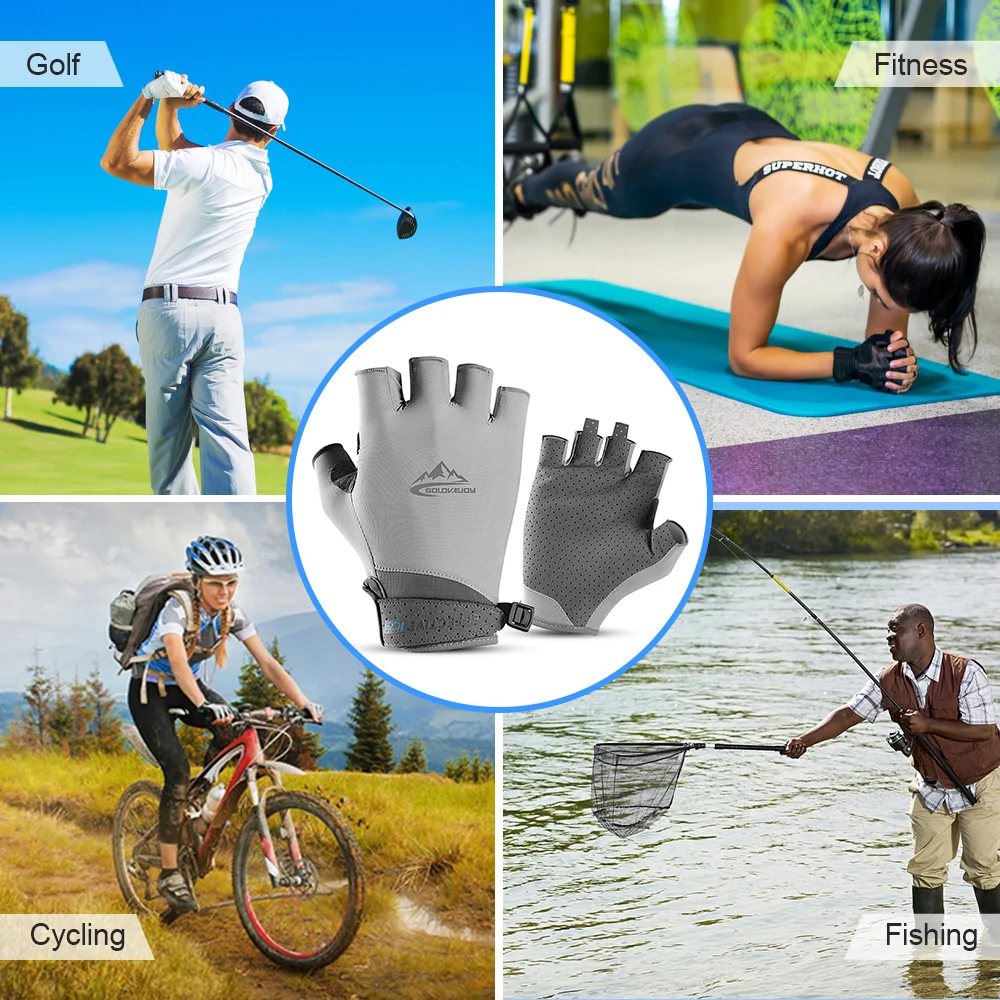 1 Pair Golf Gloves Absorbent Cooling Ice Gloves UV Protective Golf Cycling Fishing Fitness Gloves for Men Women Half Finger Golf