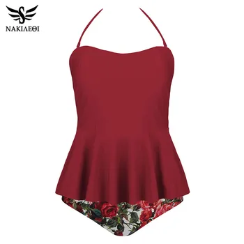 

NAKIAEOI 2019 Sexy New Swimsuit Women Sets Swim Vintage Beach Wear Bathing Suits Flower Print Tankini Bandage Monokini Swim Suit
