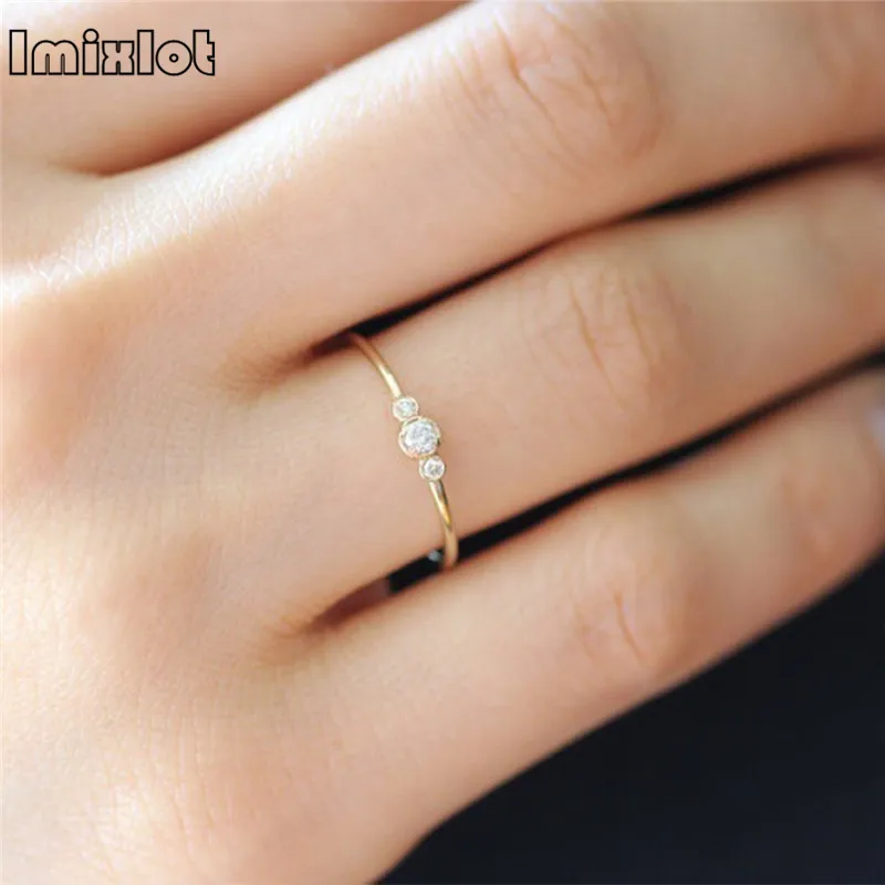 Simple Cubic Zirconia Small Stone Thin Ring Gold