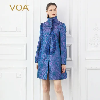 

VOA Silk Jacquard Purple Trench Coat Women Elegant Windbreaker Retro Overcoat Autumn Palto Vintage Ladies Vestiti Casaco F331