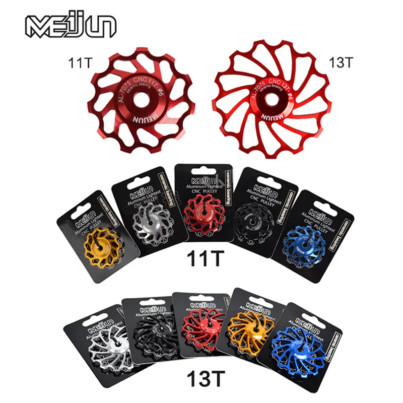 

2pcs MEIJUN MTB Road Bike Ceramic Pulley 7005 Aluminum Alloy Rear Derailleur 11T 13T Guide Cycling Ceramics Bearing Jockey Wheel