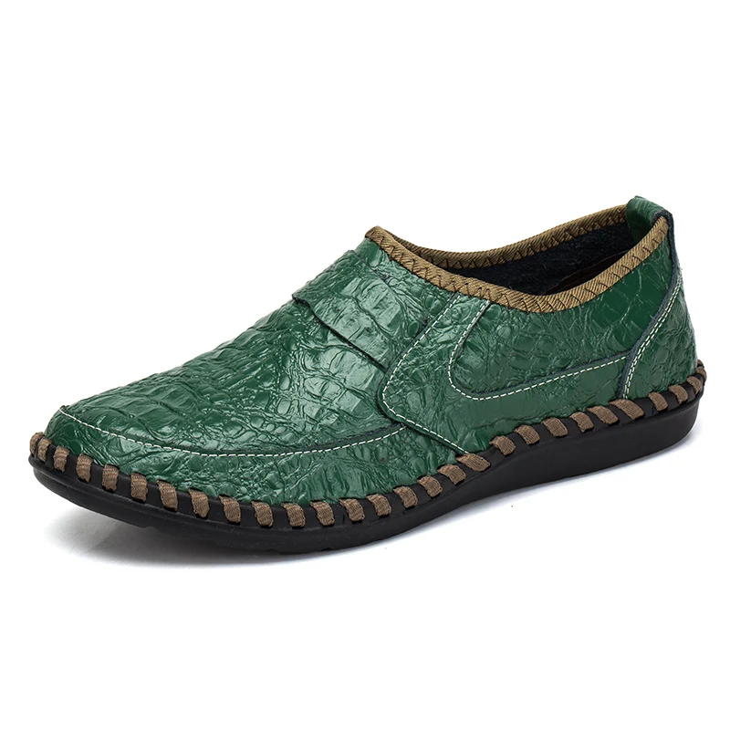 Leather Men Casual Shoes Comfortable Slip on Man Fashion Designer Flat Walking Shoes Blue Green Male Shoes Leather Moccasins