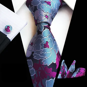 

3 Pcs/Set 8cm Men Polyester Ties Set Fashion Necktie with Pocket Square Cufflink