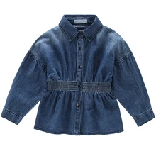 Джинсовая куртка для девочек от 4 до 13 лет, детское весенне-осеннее пальто с эластичной резинкой на талии модная Сочетаемая одежда с вышитыми буквами