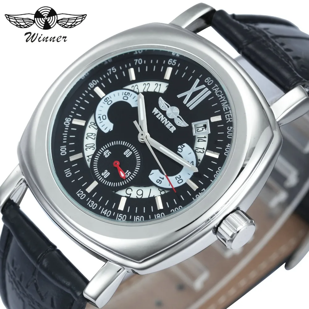 

WINNER Fashion Casual Watch Men Automatic Mechanical Watch Leather Strap Calendar Multifunctional Business relogio masculino